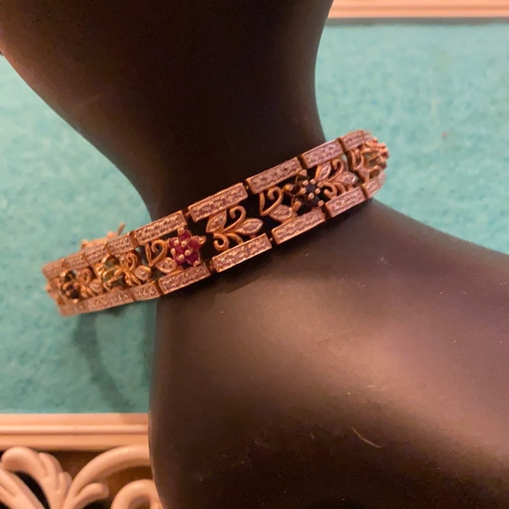 Sterling s ruby sapphire emerald stone bracelet